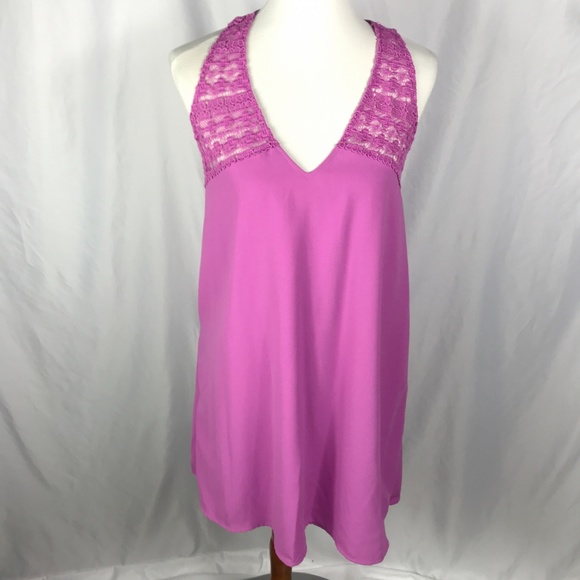 Gianni Bini Crochet Halter Shift Dress V Neck Purp - Picture 2 of 5